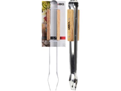 Kliešte grilovacie 40,5cm BBQ nerez, drev. rukoväť