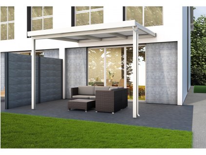 Hliníková pergola Terrassendach Premium 4,10 x 3,06 m - číry polykarbonát s pruhmi/biela