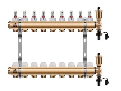 39305 podlahovy rozdelovac wigell 9 okruhov mosadzny automaticke odvzdusnovanie