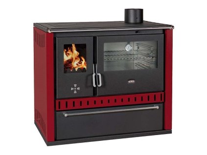 Sporák na tuhé palivo s výmenníkom tepla PRITY GT W10 FI S DR, bordová farba