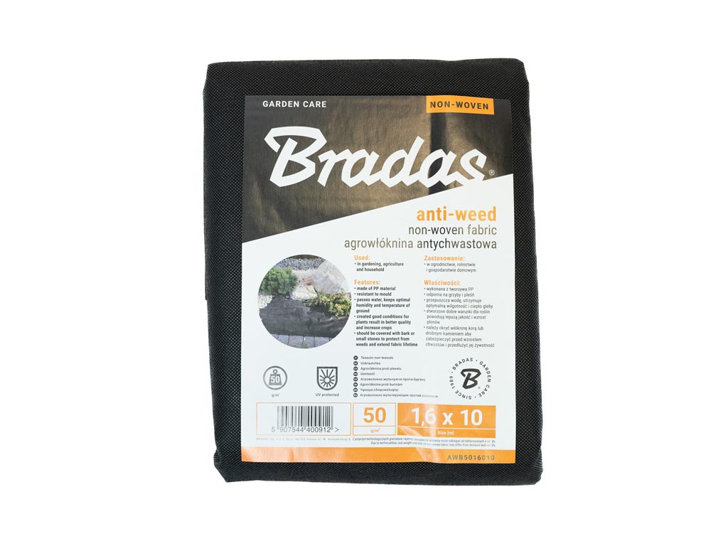 Netkaná textília Bradas proti burine čierna 1,6 x 10 m, 50 g/m2 BRAWB5016010