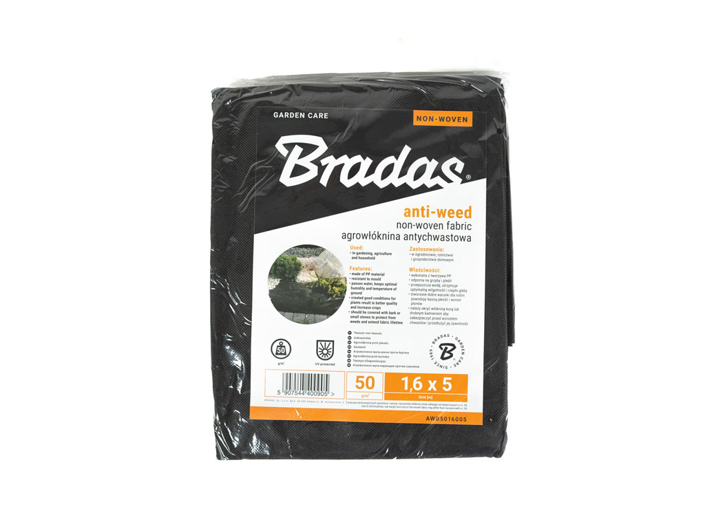 E-shop Netkaná mulčovacia textília Bradas čierna, 1,6 x 5 m, 50 g/m2 BRAWB5016005