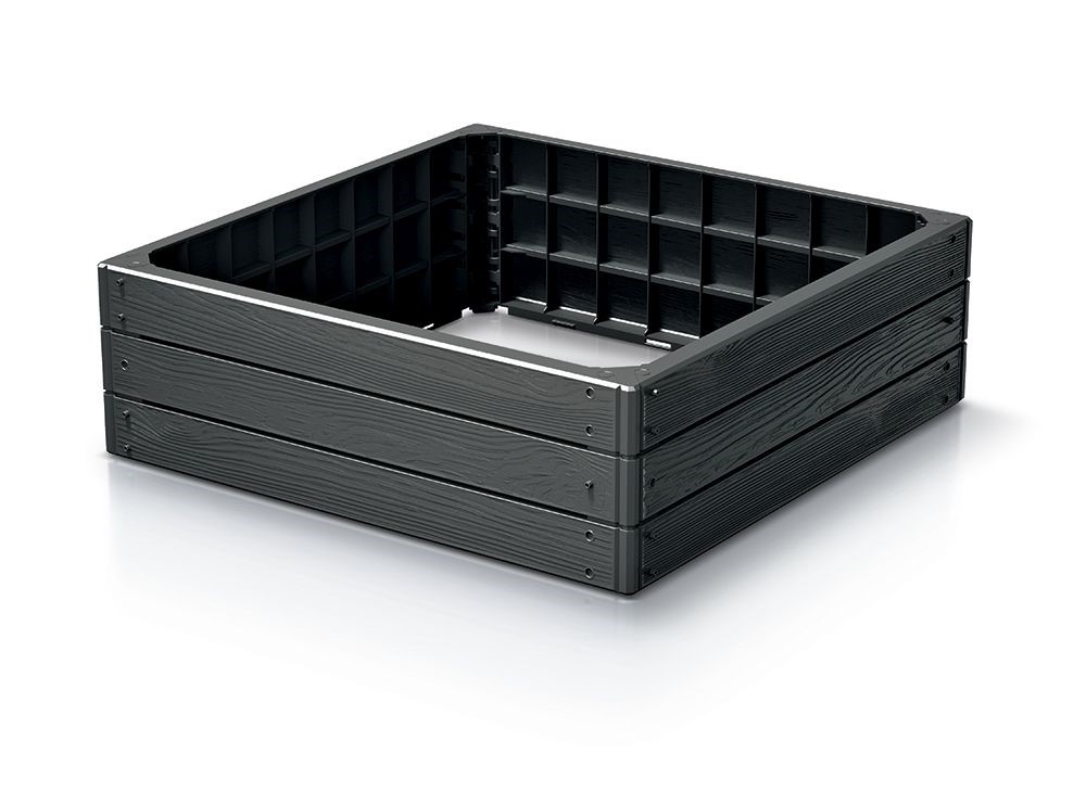 E-shop Prosperplast Vyvýšený záhon BASE WOODY, antracit 75 x 75 x 25 cm