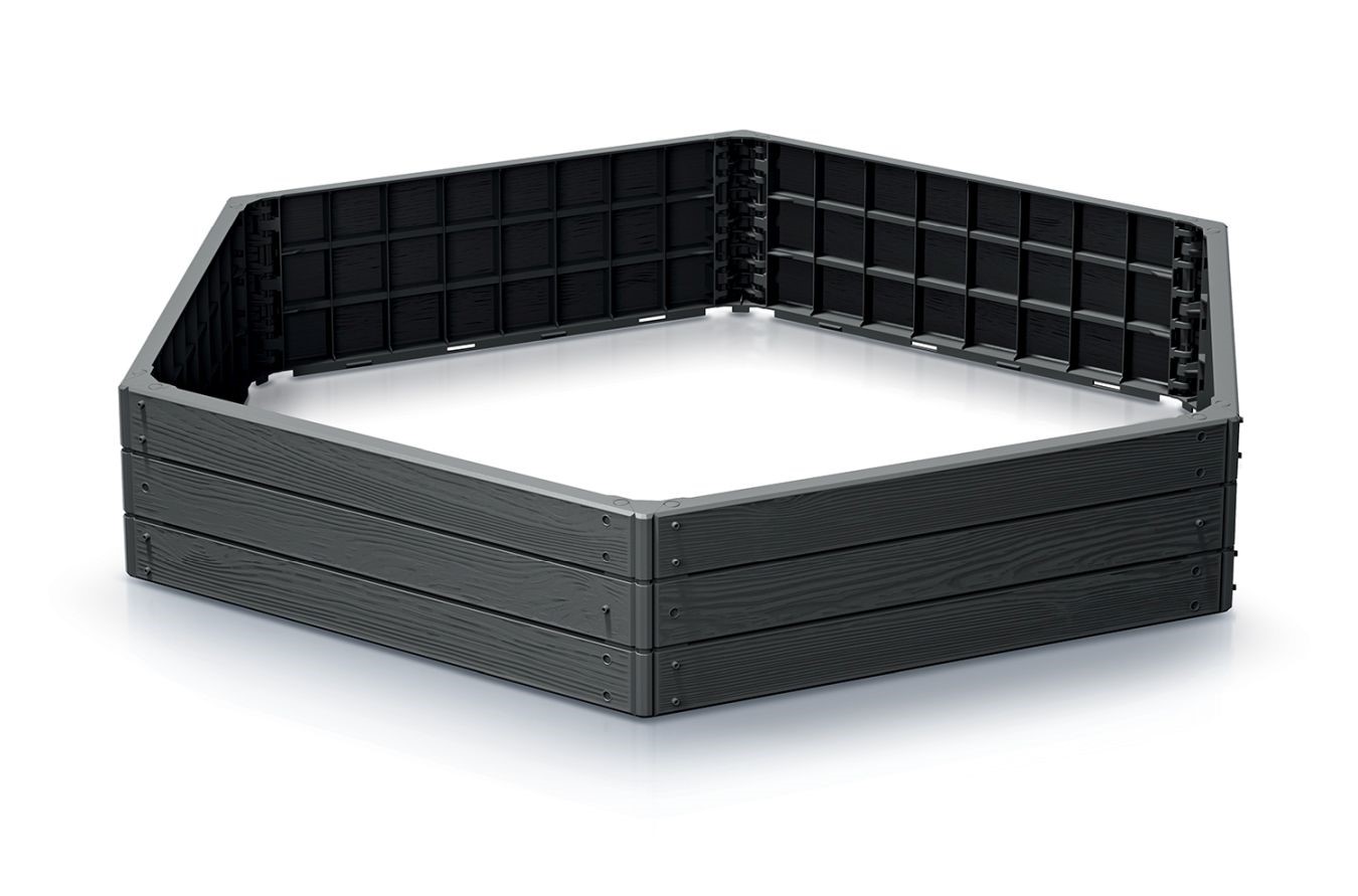 E-shop Prosperplast Vyvýšený záhon BASE WOODY, antracit 148 x 129 x 25 cm