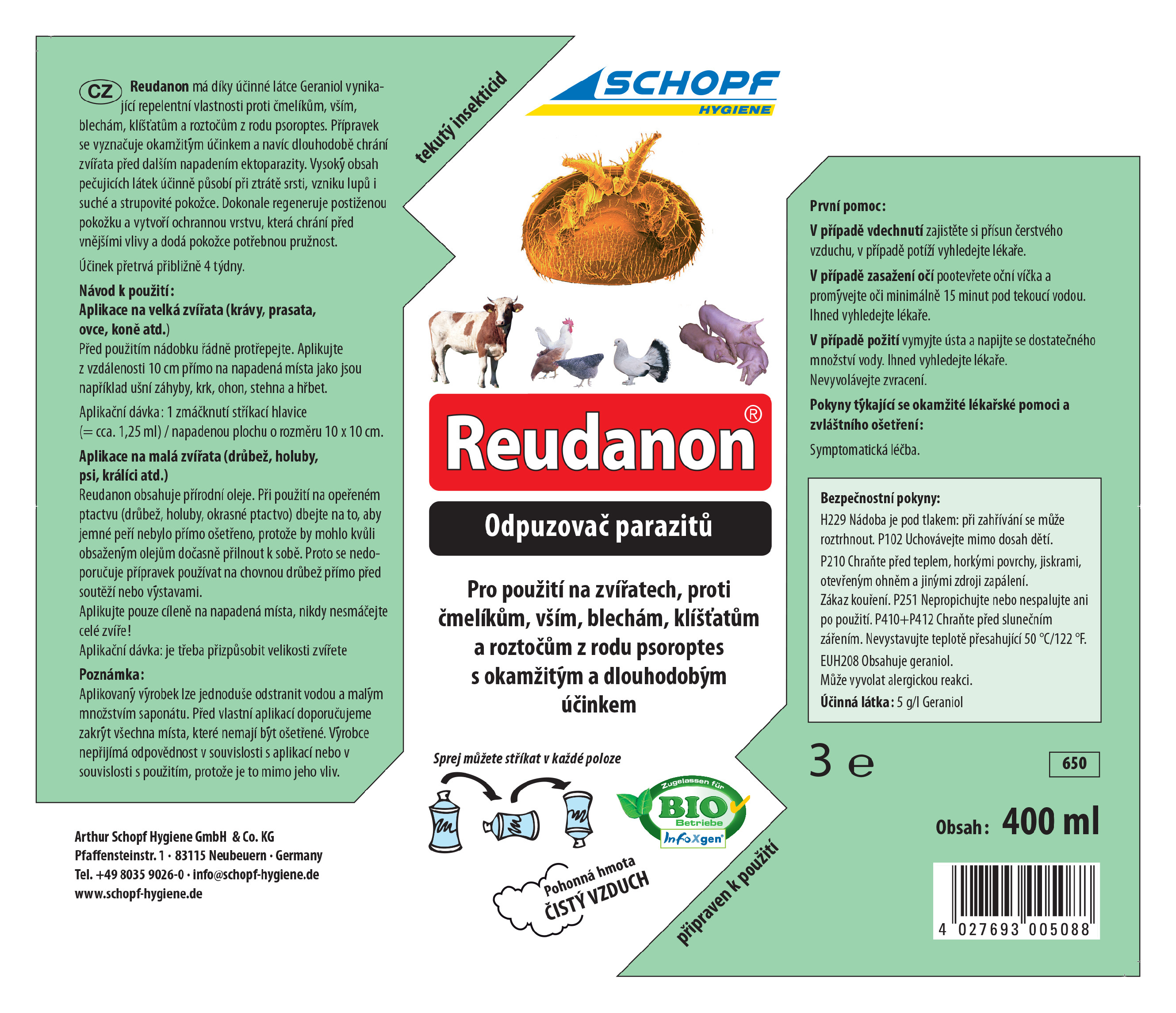 Bravson BIO roztok v spreji proti čmelíkom SCHOPF REUDANON AEROSOL 400ml