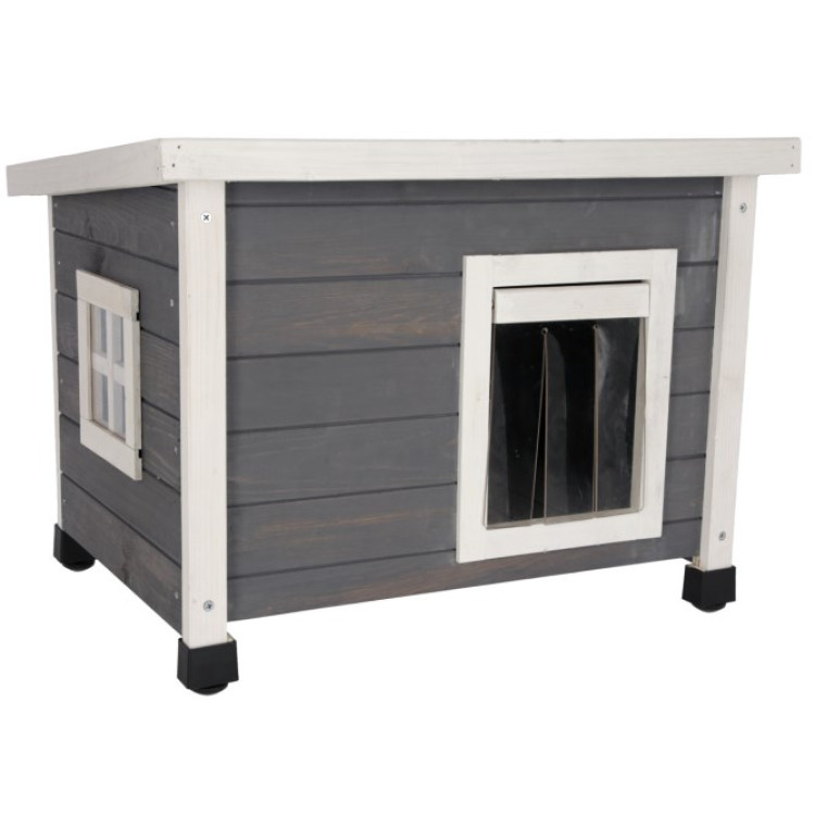 E-shop Agrofortel Búda mačacia, domček RUSTICA sivá/biela, 57 x 45 x 43 cm