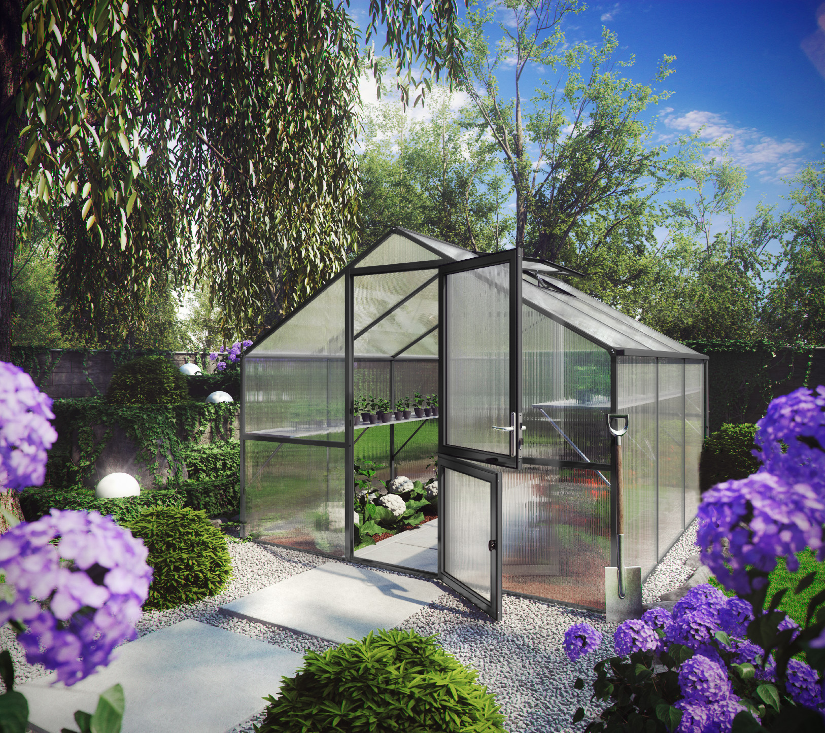 Záhradný skleník KGT Orchidee III 3,2 x 3 m, antracit/sivá