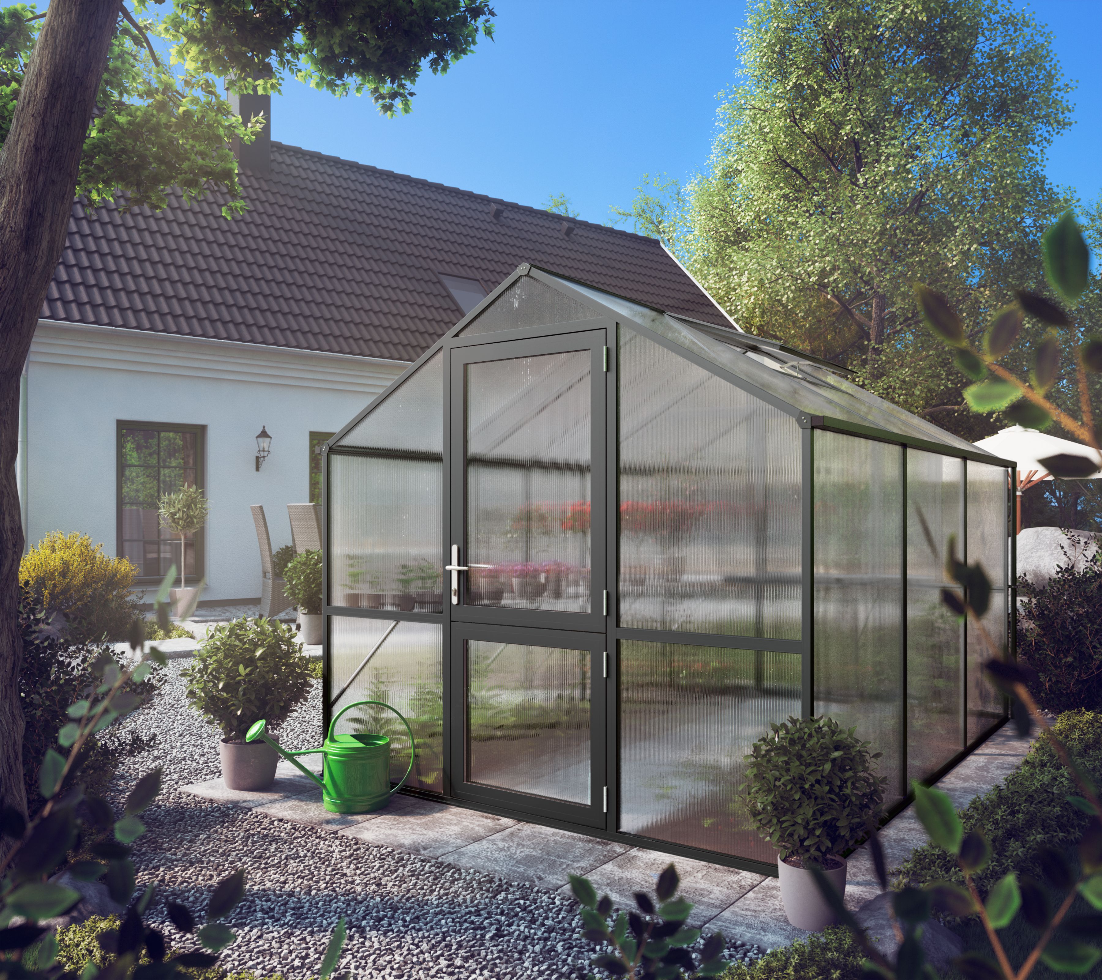 Záhradný skleník KGT Rose III 3,2 x 2,3 m, antracit/sivá