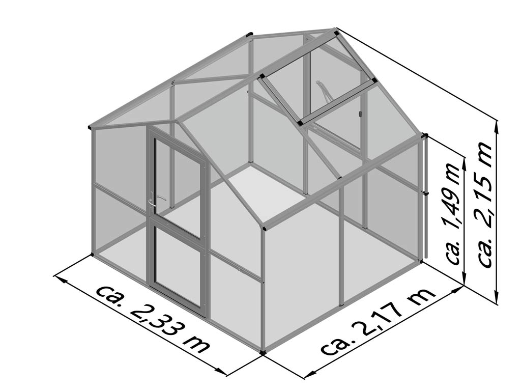 Záhradný skleník KGT Rose II 2,2 x 2,3 m, sivá hliník