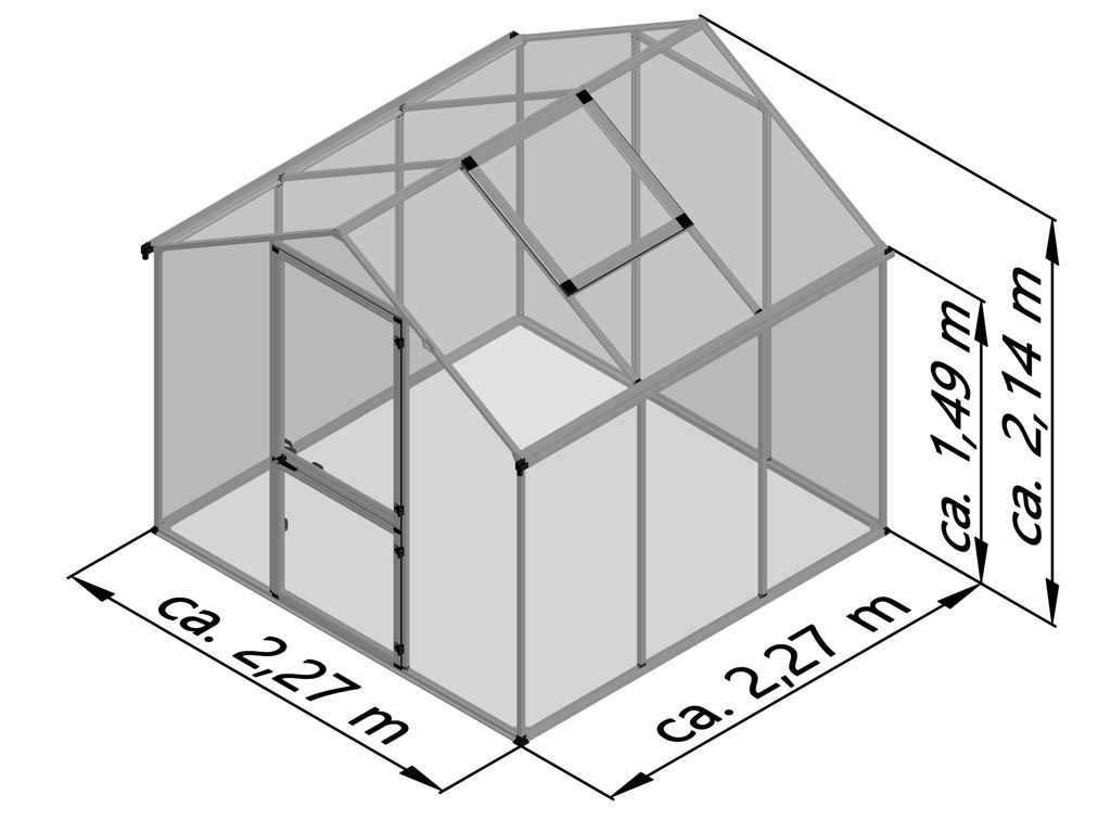 Záhradný skleník KGT Callas III 2,3 x 2,3 m, sivá hliník