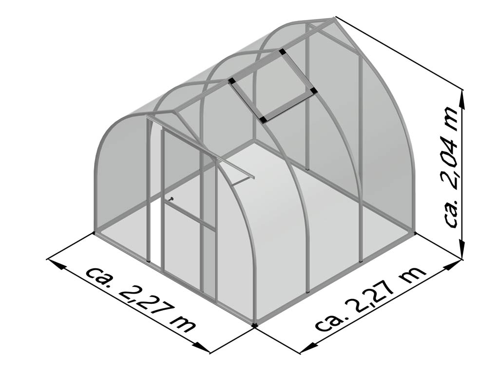 Záhradný skleník KGT Rhodo III 2,3 x 2,3 m, sivá hliník