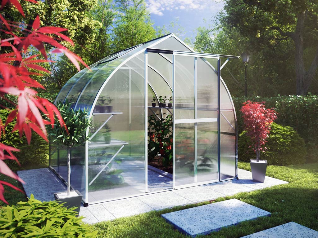 Záhradný skleník KGT Rhodo III 2,3 x 2,3 m, sivá hliník